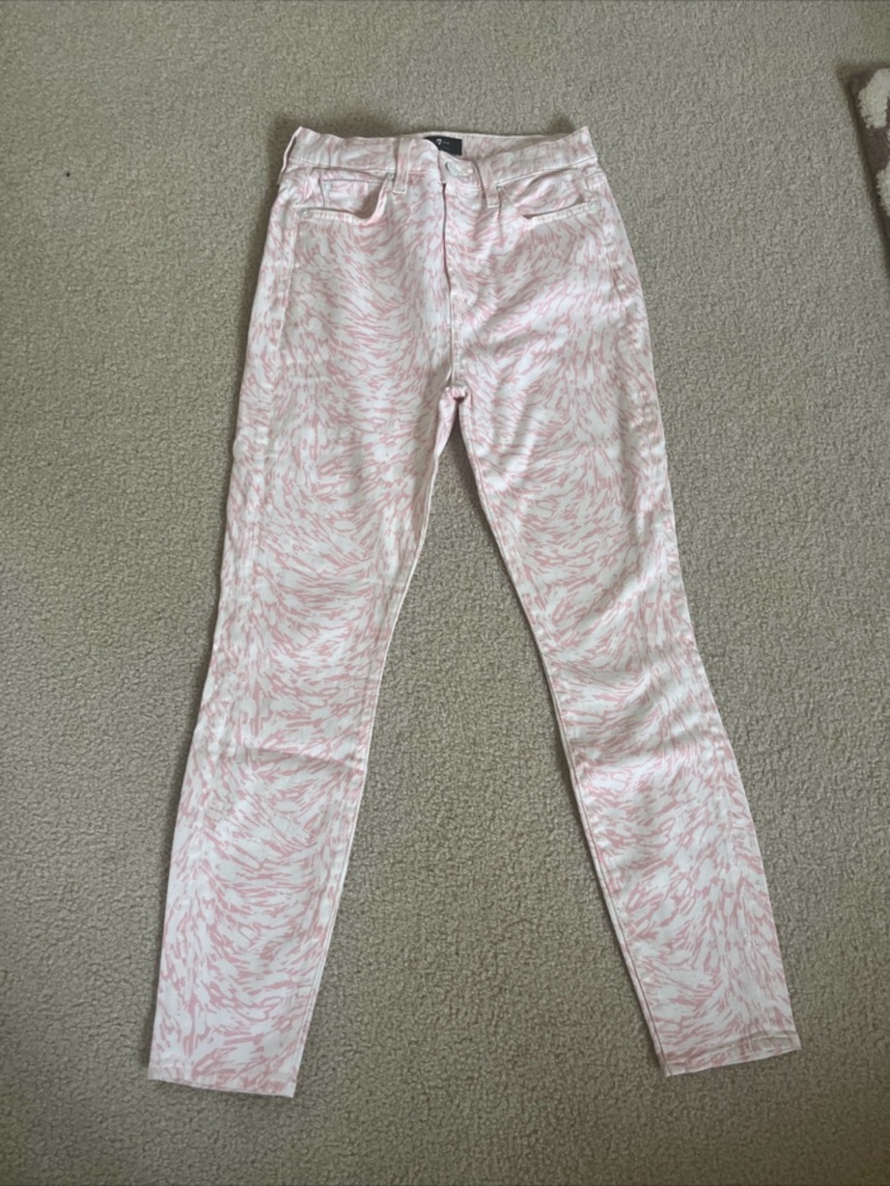 7 For All Mankind Pink and White Swirl Skinny Jeans size 26